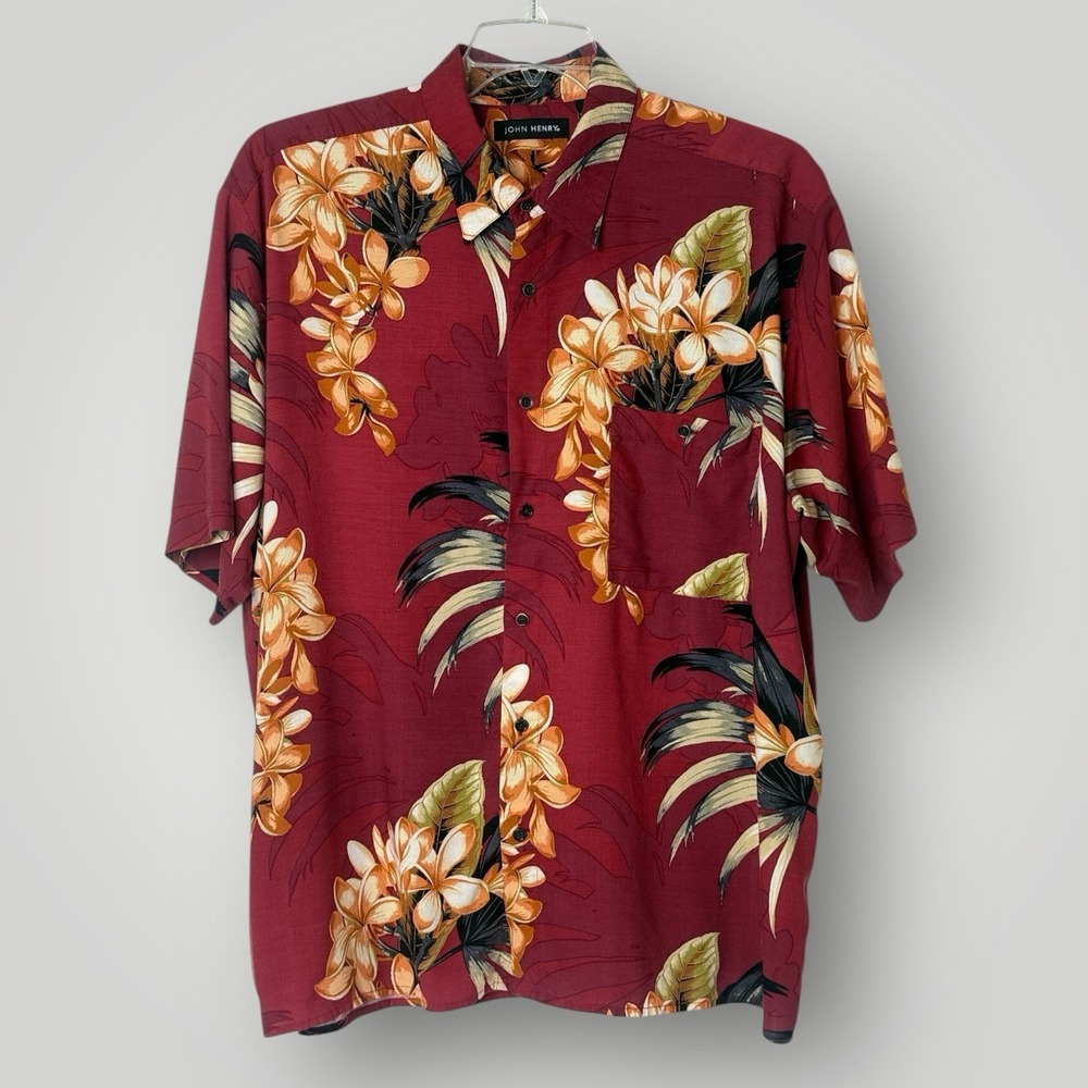 John Henry Men's XL Short Sleeve Tropical Hawaiian‎ Button Up Collared Shirt